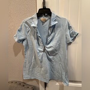 Michael Kors Pale Blue Short-Sleeve Zip Polo Top